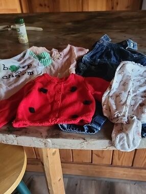 Unbranded Red Knit Baby Cardigan with Black Heart Appliqués